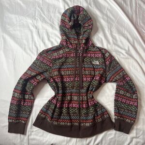 North Face Brown Colorful Snow Aztec Zip UP Jacket Hoodie